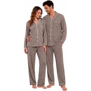Ekouaer Matching Pajamas for Couples Long Sleeve Pjs Set Cozy Loungewear(Light Khaki)