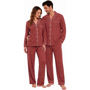 Ekouaer Matching Pajamas for Couples Long Sleeve Pjs Set Cozy Loungewear(Red)