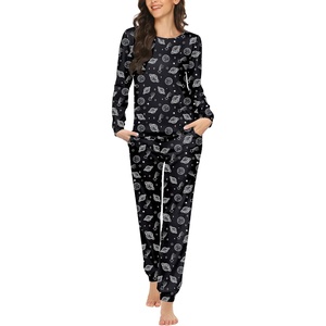 Ekouaer Womens Jogger Pajama Sets Long Sleeve Sleepwear Lounge Sets XS-XXL(Black Planet)