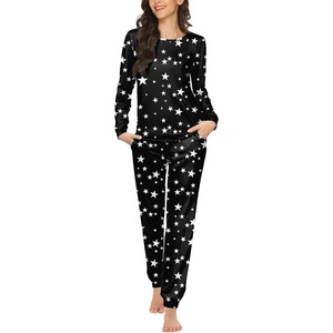 Ekouaer Womens Jogger Pajama Sets Long Sleeve Sleepwear Lounge Sets XS-XXL(Black and White Stars)