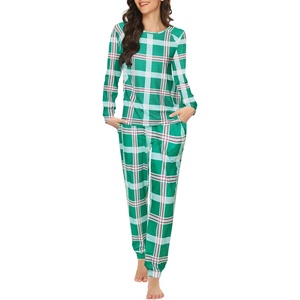 Ekouaer Womens Jogger Pajama Sets Long Sleeve Sleepwear Lounge Sets XS-XXL(Green Plaid)