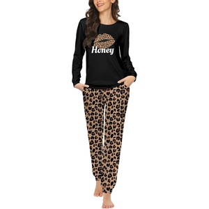 Ekouaer Womens Jogger Pajama Sets Long Sleeve Sleepwear Lounge Sets XS-XXL(Leopard Lip Print)