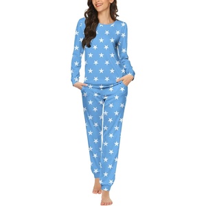 Ekouaer Womens Jogger Pajama Sets Long Sleeve Sleepwear Lounge Sets XS-XXL(Light Blue Stars)