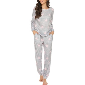 Ekouaer Womens Jogger Pajama Sets Long Sleeve Sleepwear Lounge Sets XS-XXL(Light Grey Pink Star)