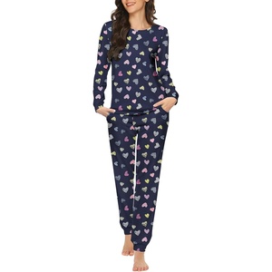 Ekouaer Womens Jogger Pajama Sets Long Sleeve Sleepwear Lounge Sets XS-XXL(Navy Heart)