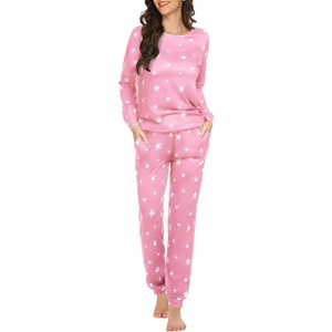 Ekouaer Womens Jogger Pajama Sets Long Sleeve Sleepwear Lounge Sets XS-XXL(Pink White Star)