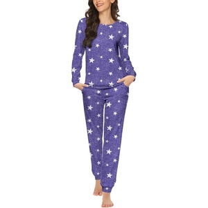 Ekouaer Womens Jogger Pajama Sets Long Sleeve Sleepwear Lounge Sets XS-XXL(Purple Star Print)