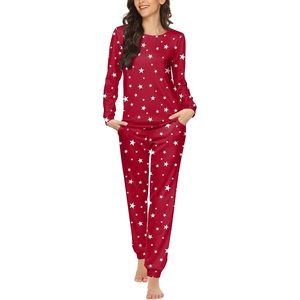 Ekouaer Womens Jogger Pajama Sets Long Sleeve Sleepwear Lounge Sets XS-XXL(Red Star)