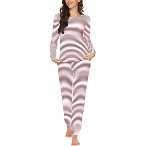 Ekouaer Womens Jogger Pajama Sets Long Sleeve Sleepwear Lounge Sets XS-XXL(Red Stripes)