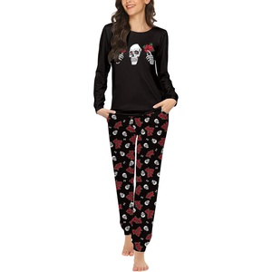 Ekouaer Womens Jogger Pajama Sets Long Sleeve Sleepwear Lounge Sets XS-XXL(Skull & Floral Graphic)