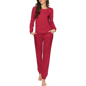 Ekouaer Womens Jogger Pajama Sets Long Sleeve Sleepwear Lounge Sets XS-XXL(Wine Red)