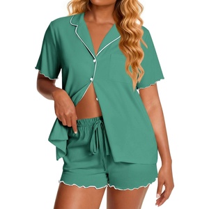 Ekouaer Womens Pajama Sets Bamboo Viscose Button Up Pjs 2 Piece Lounge Set(Green)