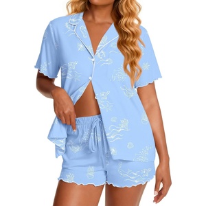 Ekouaer Womens Pajama Sets Bamboo Viscose Button Up Pjs 2 Piece Lounge Set(Ocean Blue)
