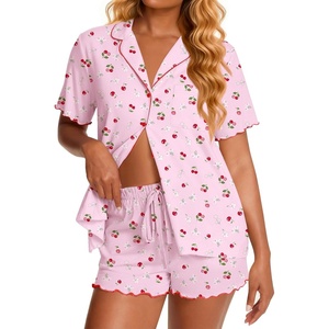 Ekouaer Womens Pajama Sets Bamboo Viscose Button Up Pjs 2 Piece Lounge Set(Pink Cherry)