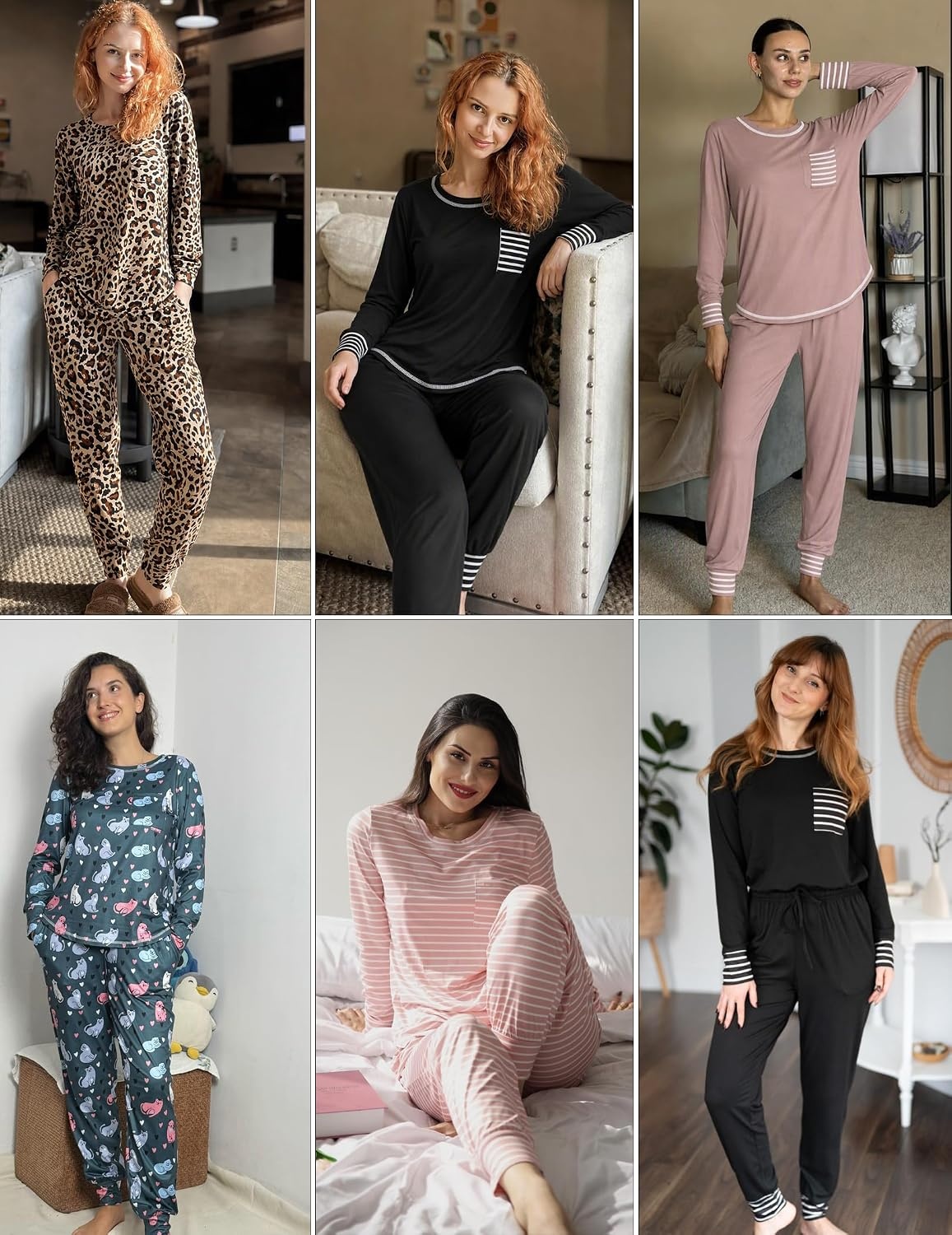 image:imageEkouaer Pajamas Womens Long Sleeve Pj Set Soft 2 Piece Lounge SetsGreen Snowflakes