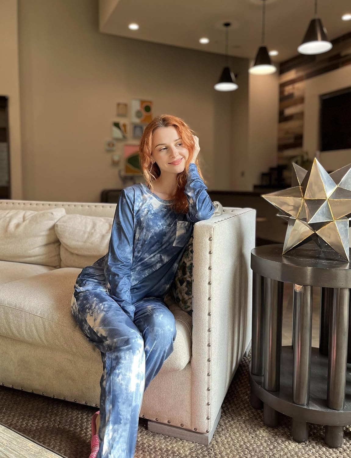 image:imageEkouaer Pajamas Womens Long Sleeve Pj Set Soft 2 Piece Lounge SetsTie Dye Blue