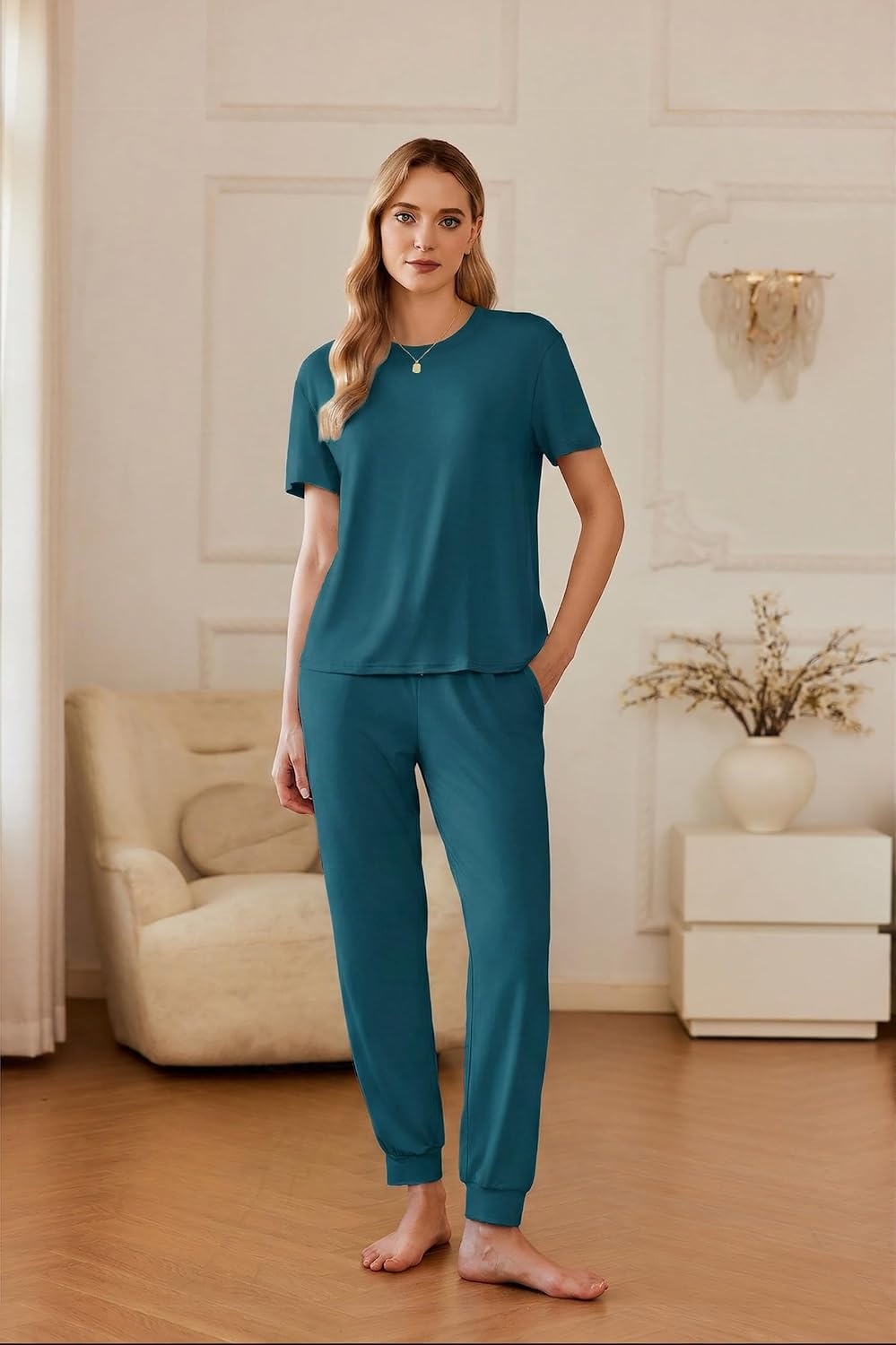 image:imageEkouaer Pajamas for Women Set 2 Pack Lounge SetBlue Greennavy Bule