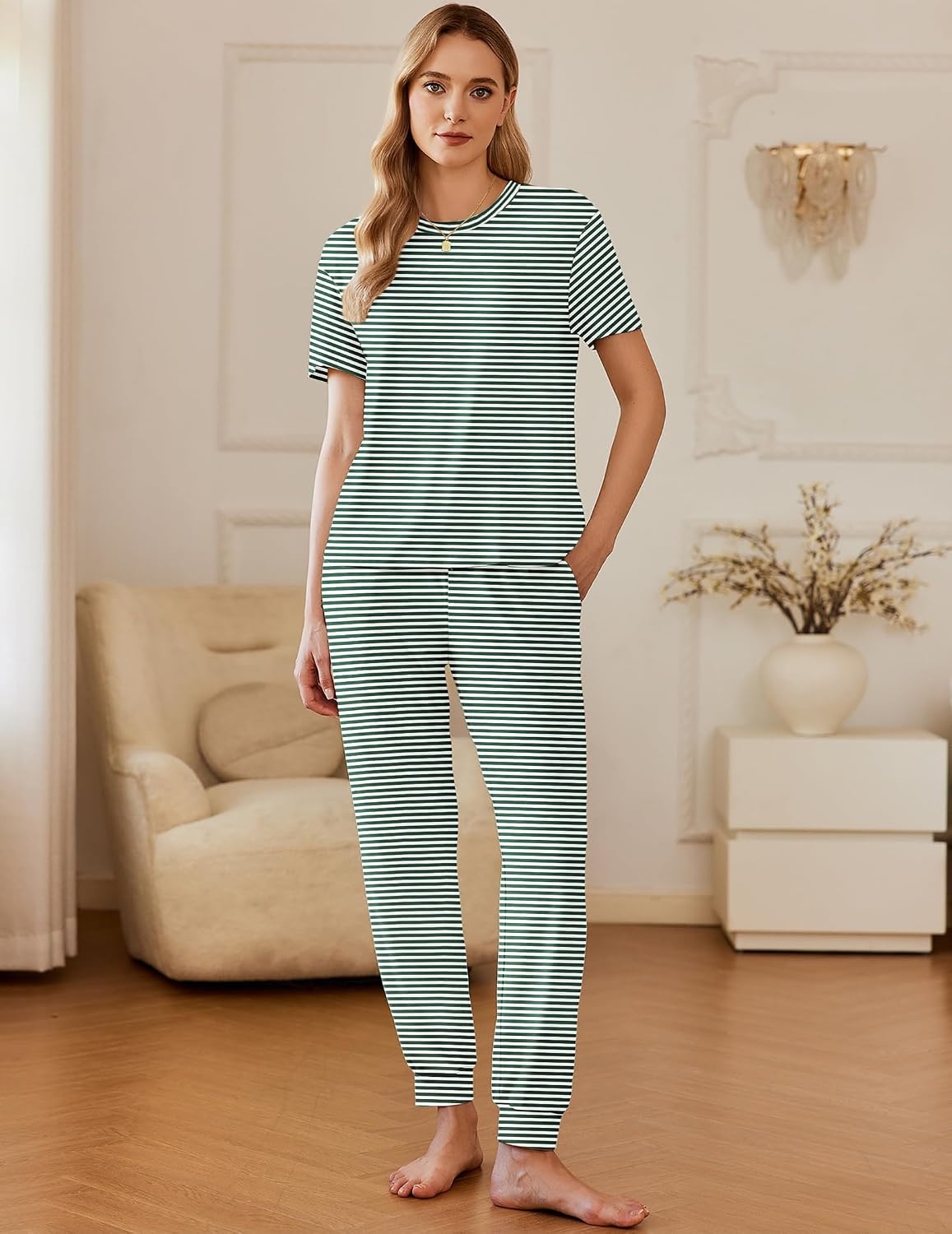 image:imageEkouaer Pajamas for Women Set 2 Pack Lounge SetGreen Stripered Heart