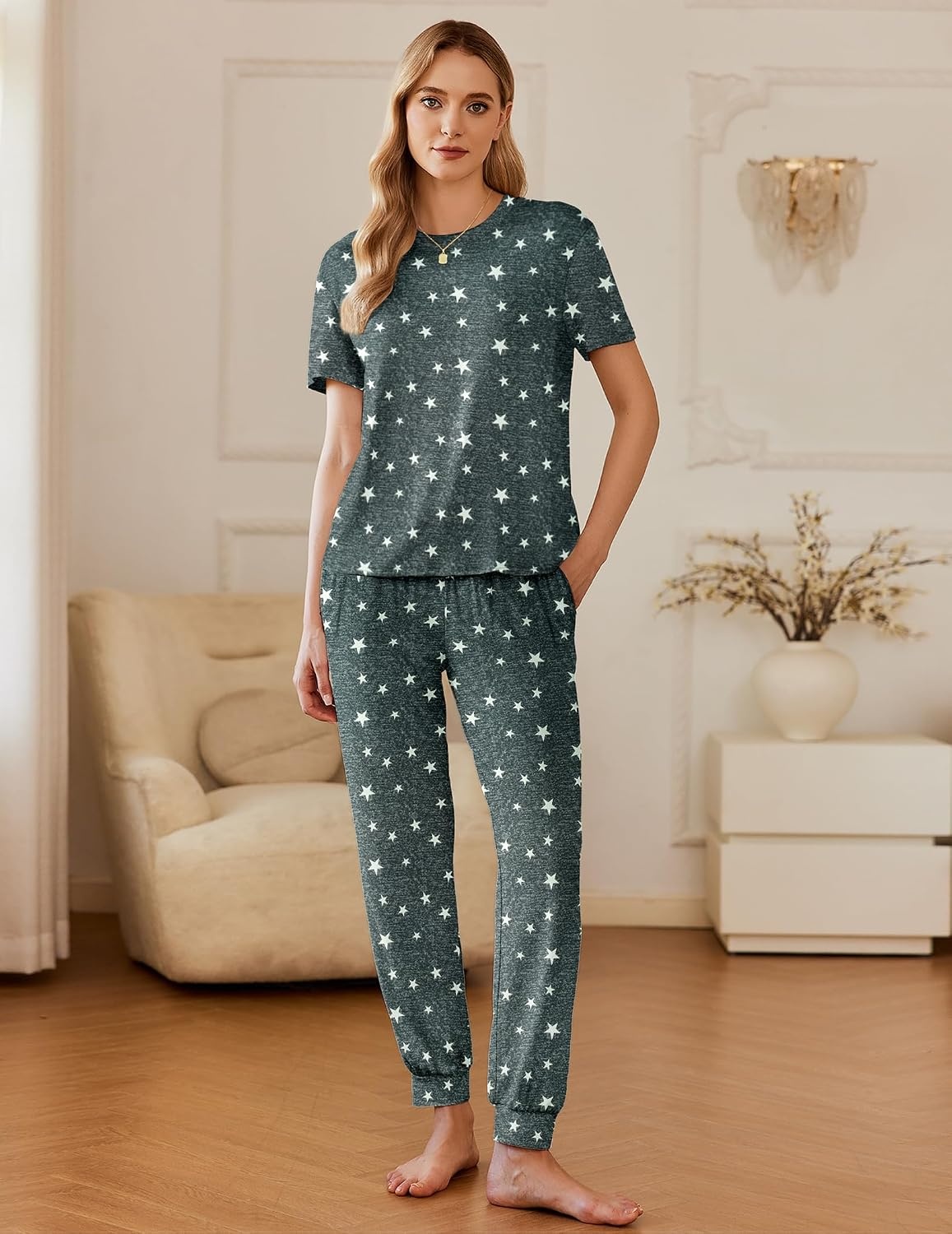 image:imageEkouaer Pajamas for Women Set 2 Pack Lounge SetGrey Starblack