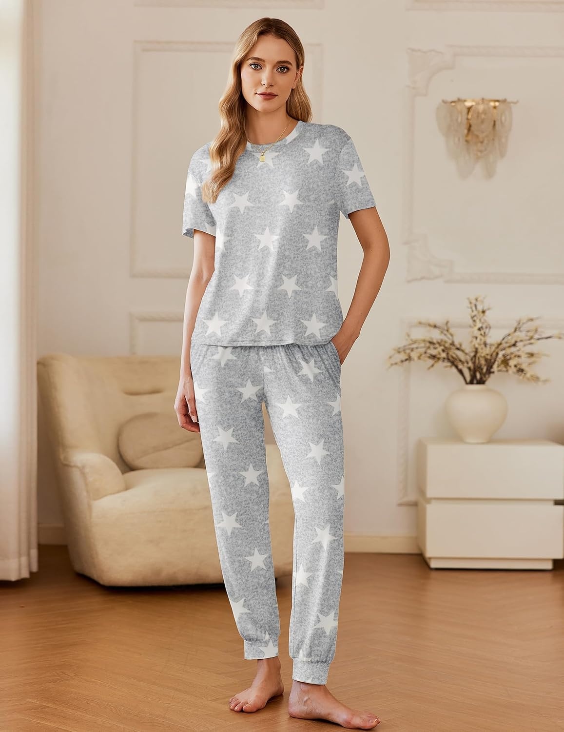 image:imageEkouaer Pajamas for Women Set 2 Pack Lounge SetLight Gray Stardark Gray
