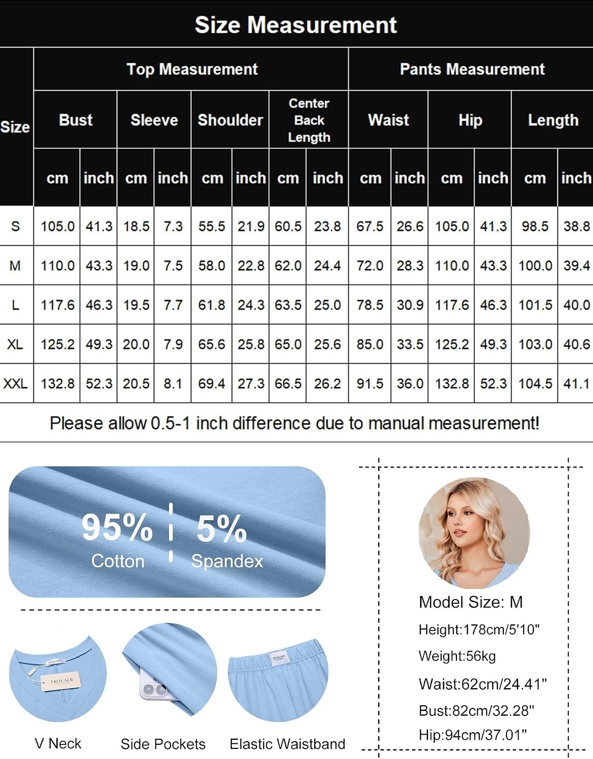 image:imageEkouaer Womens Pajama Sets Cotton Short Sleeve Long Pants Lounge SetRose Heart
