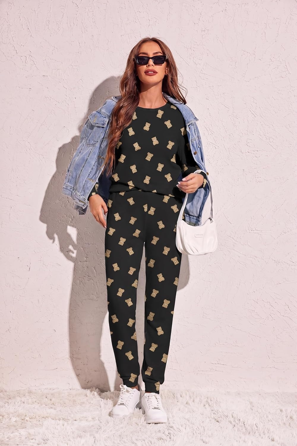 image:imageEkouaer Womens Pajama Sets Long Sleeve Jogger Pj Sets with Pockets XSXXLBlack Bear