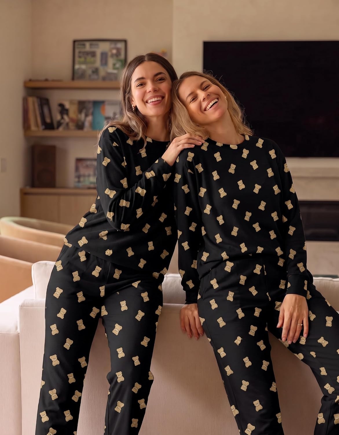 image:imageEkouaer Womens Pajama Sets Long Sleeve Jogger Pj Sets with Pockets XSXXLBlack Bear