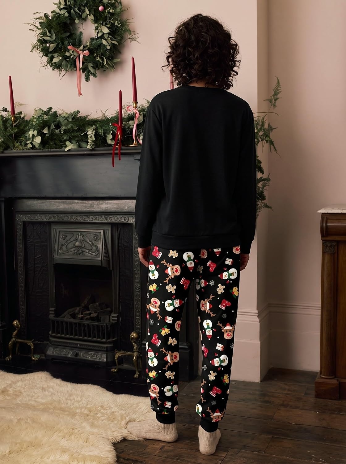 image:imageEkouaer Womens Pajama Sets Long Sleeve Jogger Pj Sets with Pockets XSXXLBlack Christmas Reindeer Print