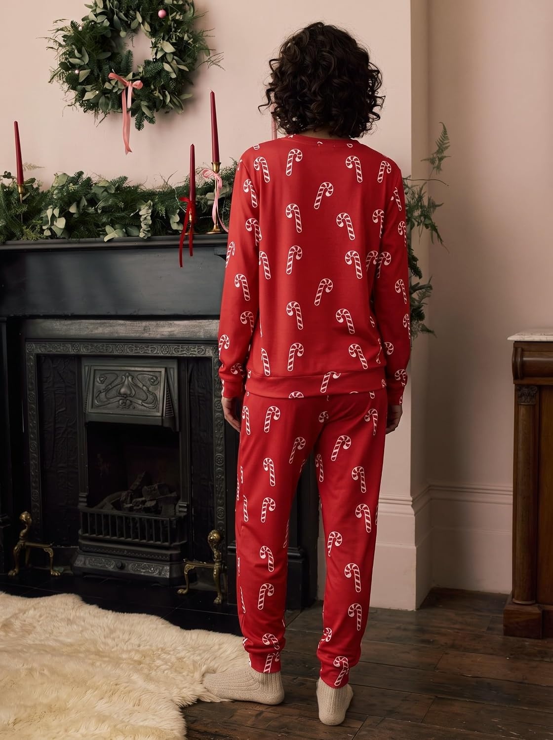 image:imageEkouaer Womens Pajama Sets Long Sleeve Jogger Pj Sets with Pockets XSXXLChristmas Red Candy Cane