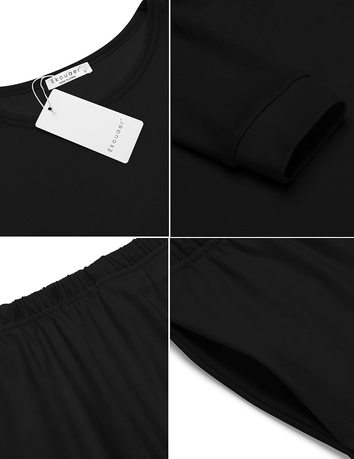 image:imageEkouaer Womens Pajama Sets Long Sleeve Jogger Pj Sets with Pockets XSXXLDark Black