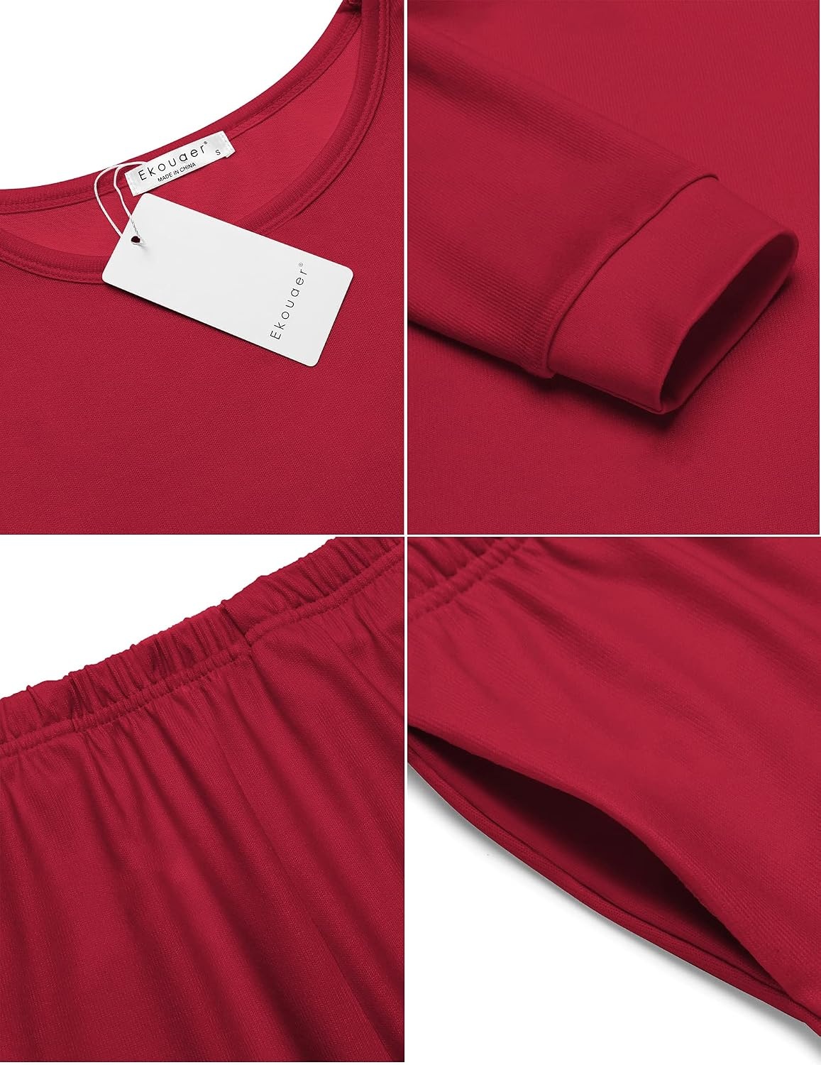 image:imageEkouaer Womens Pajama Sets Long Sleeve Jogger Pj Sets with Pockets XSXXLDeep Wine