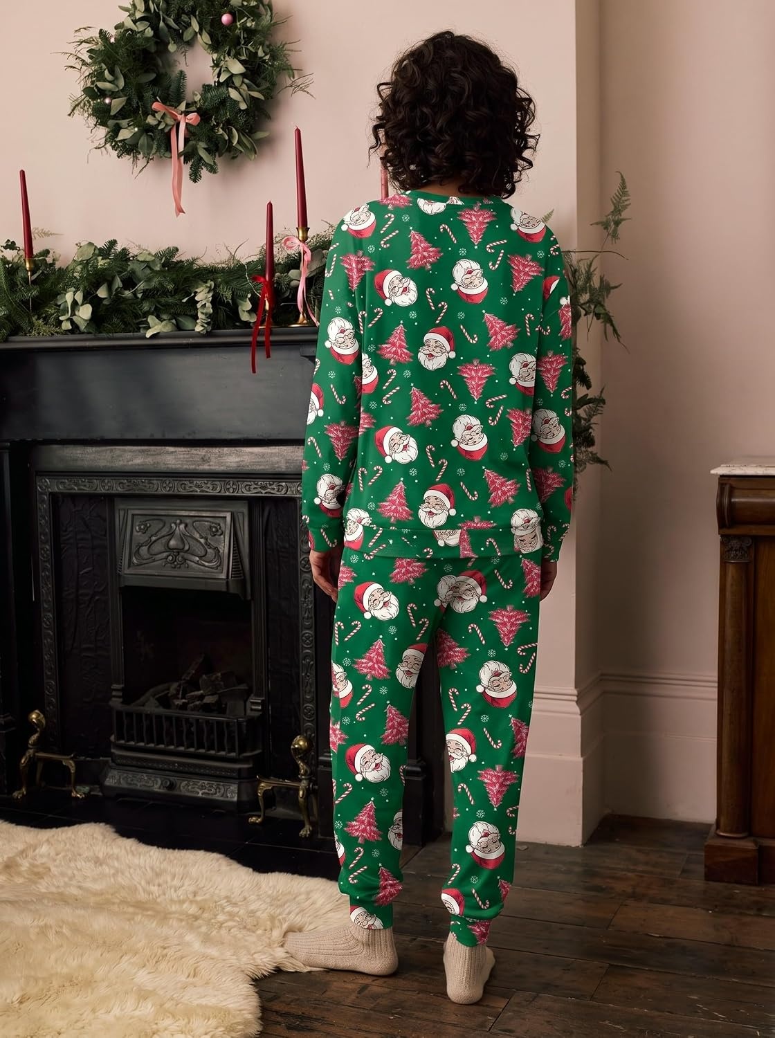 image:imageEkouaer Womens Pajama Sets Long Sleeve Jogger Pj Sets with Pockets XSXXLGreen Santa Christmas Tree