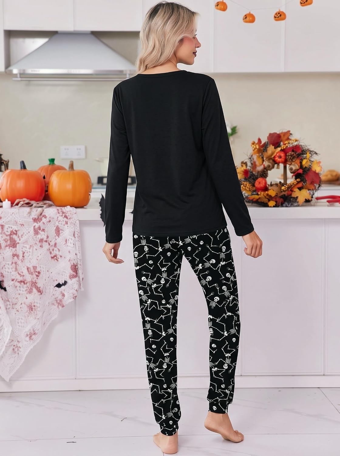 image:imageEkouaer Womens Pajama Sets Long Sleeve Jogger Pj Sets with Pockets XSXXLHalloween Skeleton Print