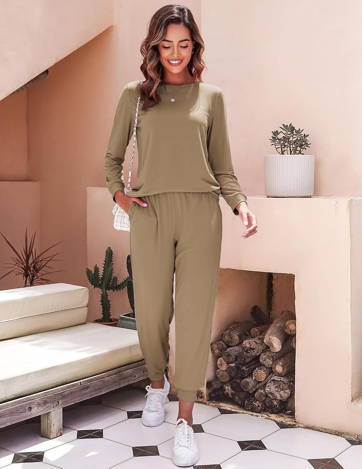 image:imageEkouaer Womens Pajama Sets Long Sleeve Jogger Pj Sets with Pockets XSXXLKhike