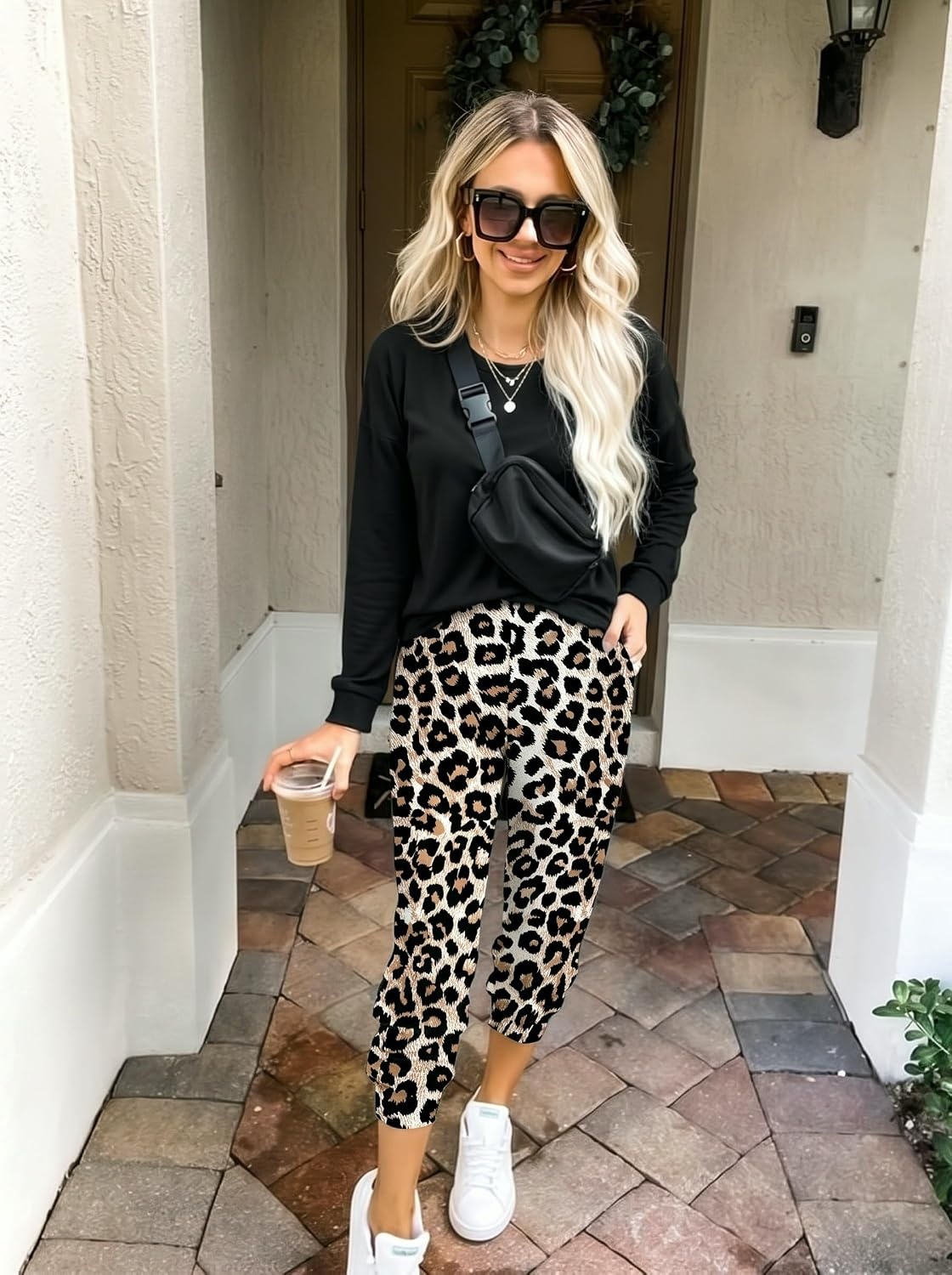 image:imageEkouaer Womens Pajama Sets Long Sleeve Jogger Pj Sets with Pockets XSXXLLeopard