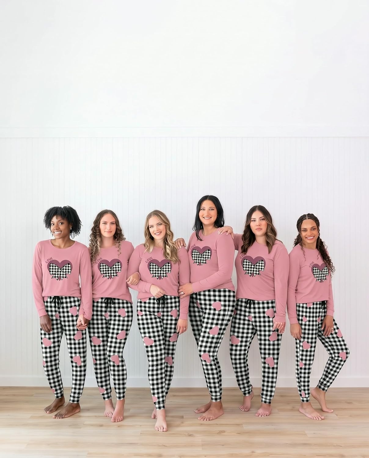 image:imageEkouaer Womens Pajama Sets Long Sleeve Jogger Pj Sets with Pockets XSXXLPink Gingham Heart Bow