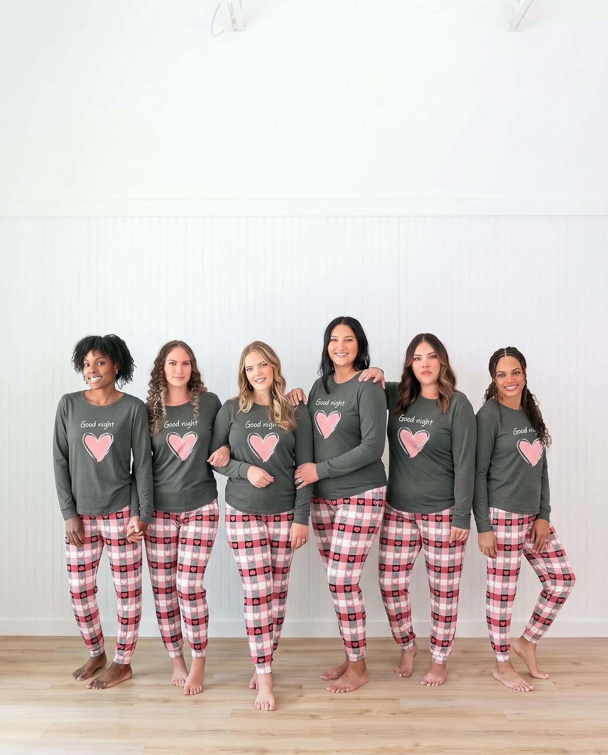 image:imageEkouaer Womens Pajama Sets Long Sleeve Jogger Pj Sets with Pockets XSXXLPink Gray Plaid