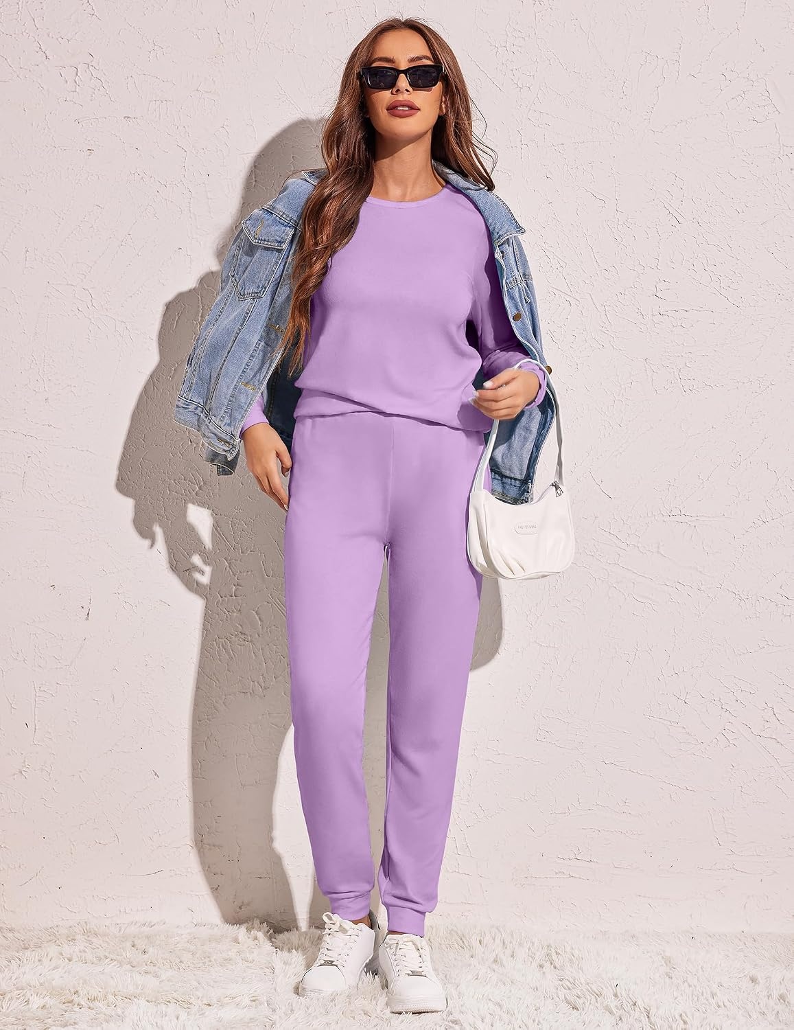 image:imageEkouaer Womens Pajama Sets Long Sleeve Jogger Pj Sets with Pockets XSXXLPurple