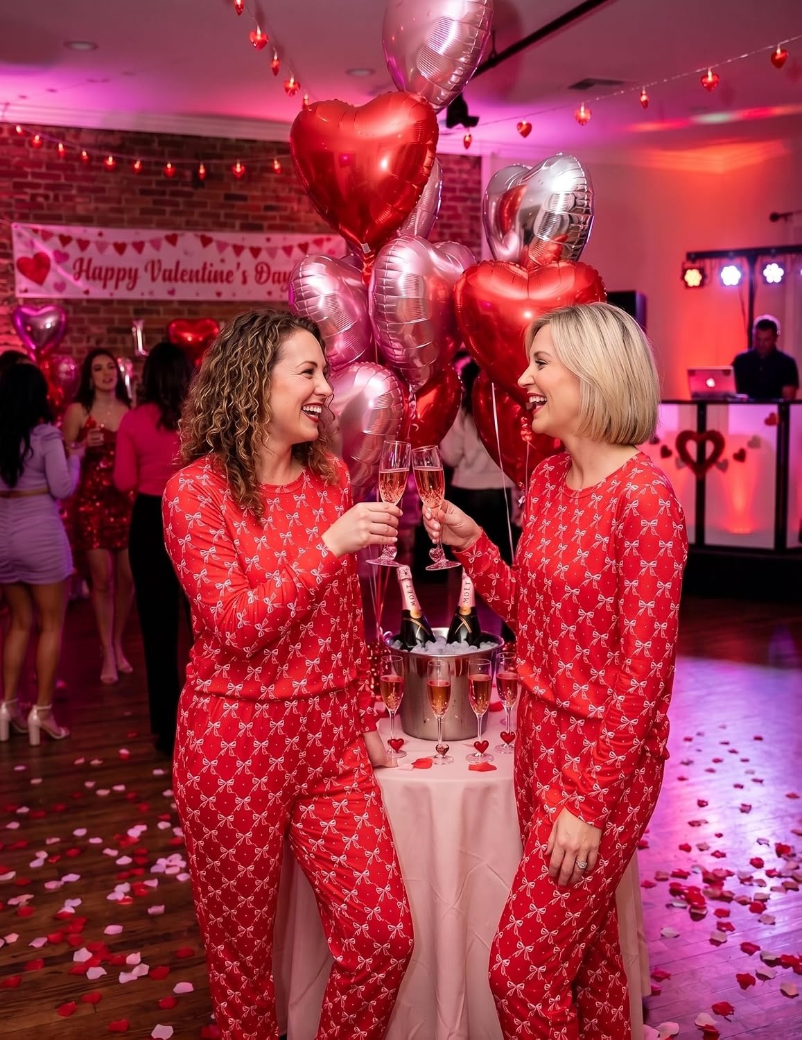 image:imageEkouaer Womens Pajama Sets Long Sleeve Jogger Pj Sets with Pockets XSXXLRed Bow Print