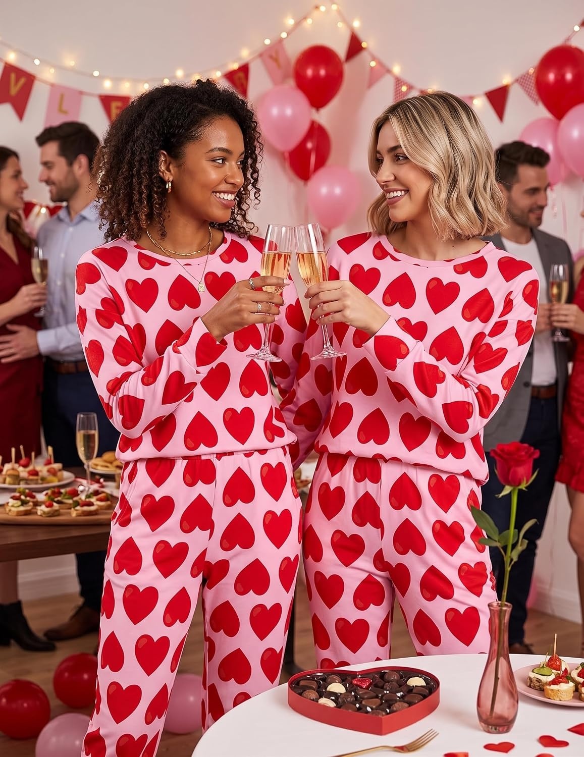 image:imageEkouaer Womens Pajama Sets Long Sleeve Jogger Pj Sets with Pockets XSXXLRed Heart