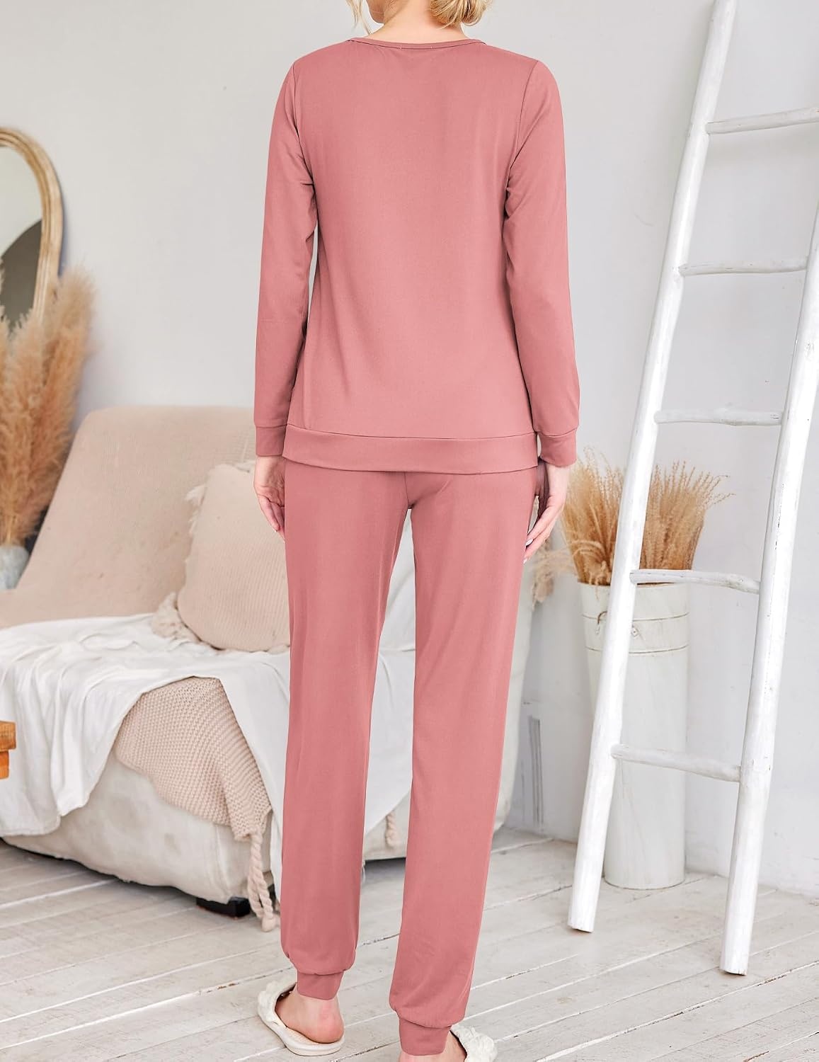 image:imageEkouaer Womens Pajama Sets Long Sleeve Jogger Pj Sets with Pockets XSXXLZpink