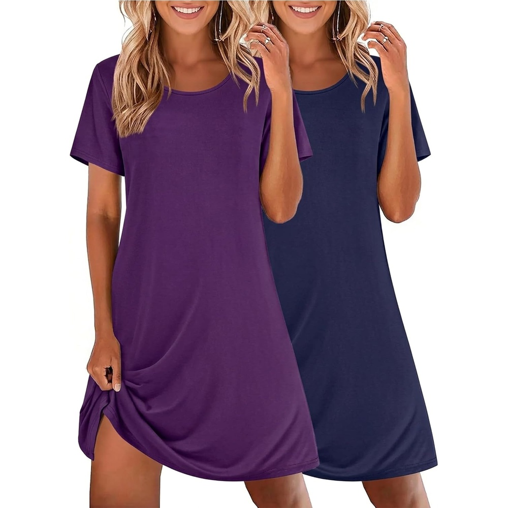 image:imageEkouaer 2 Pack Nightgowns for Women Sleepshirt Short Sleeve Night ShirtsNavy Bluedark Purple