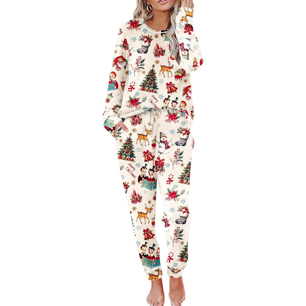 image:imageEkouaer Pajamas Womens Long Sleeve Pj Set Soft 2 Piece Lounge SetsChristmas Champagne
