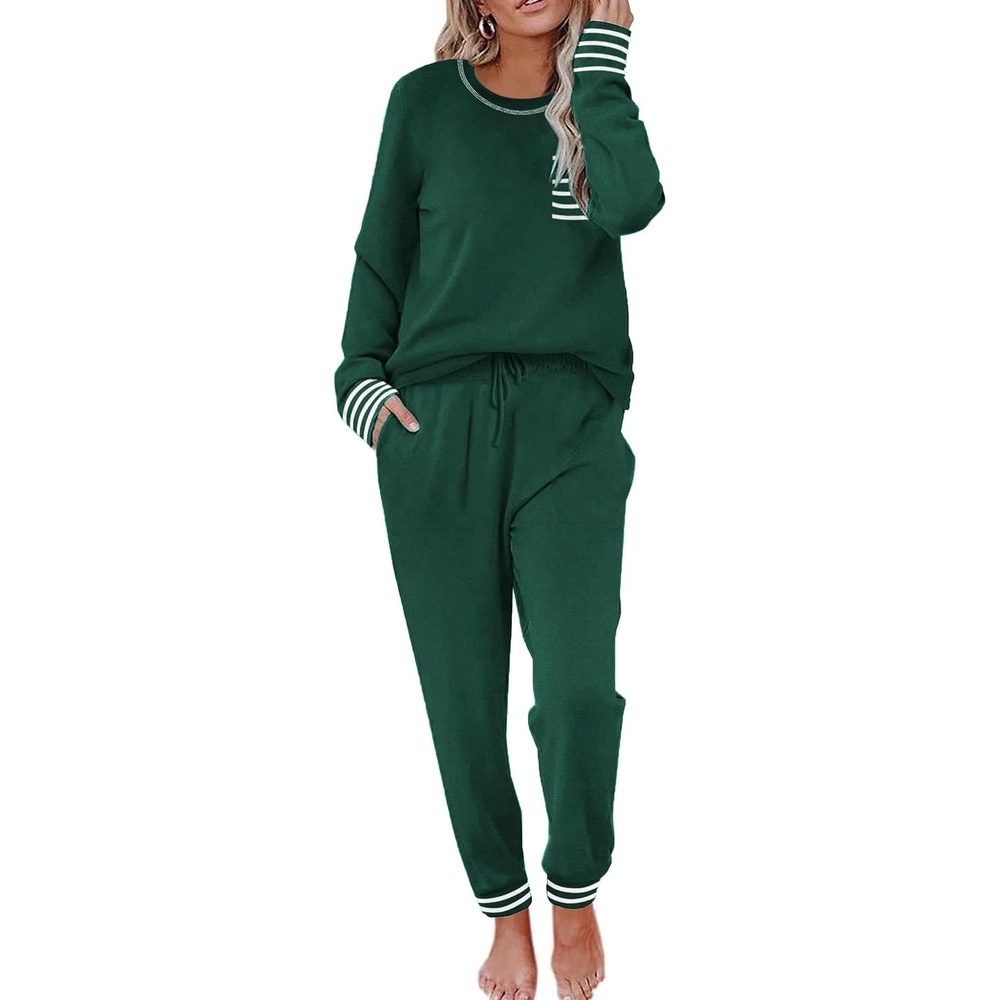 image:imageEkouaer Pajamas Womens Long Sleeve Pj Set Soft 2 Piece Lounge SetsGreen