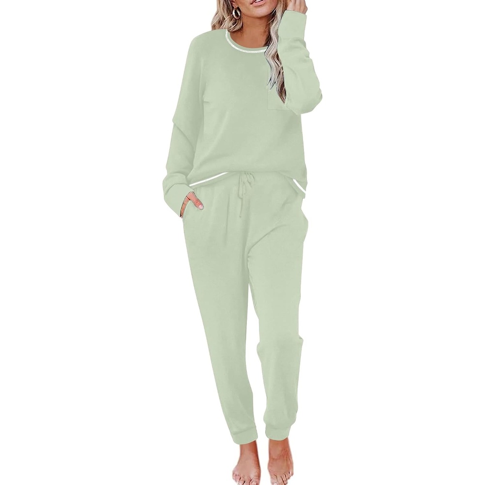 image:imageEkouaer Pajamas Womens Long Sleeve Pj Set Soft 2 Piece Lounge SetsLight Green