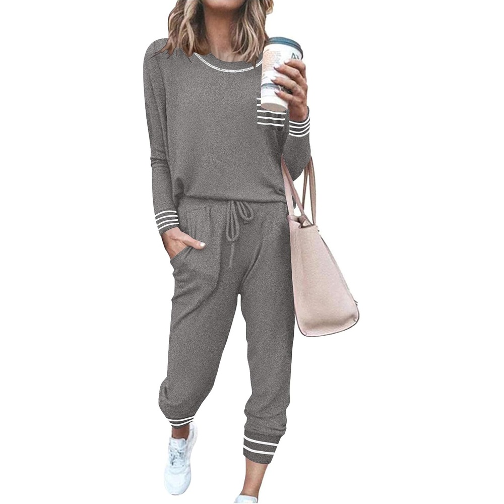 image:imageEkouaer Pajamas Womens Long Sleeve Pj Set Soft 2 Piece Lounge SetsMiddle Grey