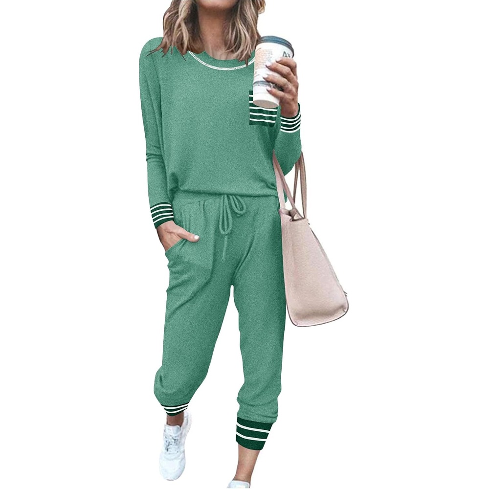 image:imageEkouaer Pajamas Womens Long Sleeve Pj Set Soft 2 Piece Lounge SetsMint Green