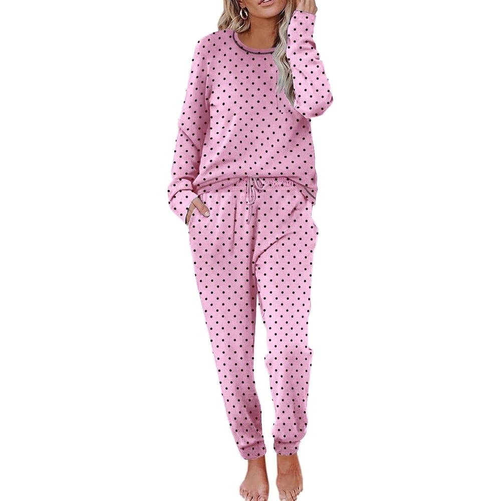 image:imageEkouaer Pajamas Womens Long Sleeve Pj Set Soft 2 Piece Lounge SetsPink Small Point