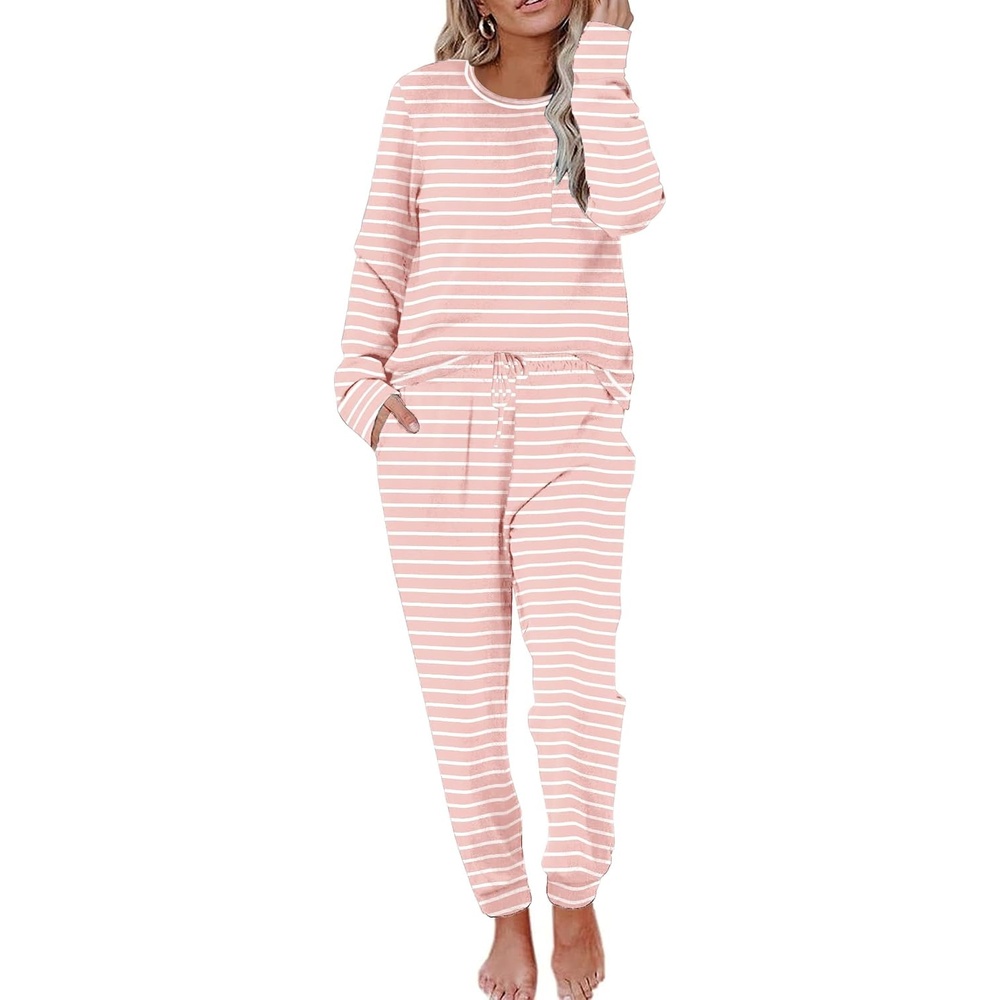 image:imageEkouaer Pajamas Womens Long Sleeve Pj Set Soft 2 Piece Lounge SetsPink Stripes