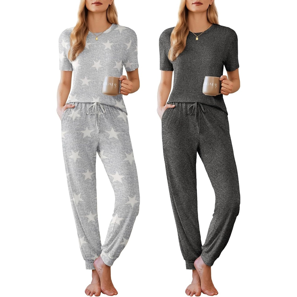 image:imageEkouaer Pajamas for Women Set 2 Pack Lounge SetLight Gray Stardark Gray